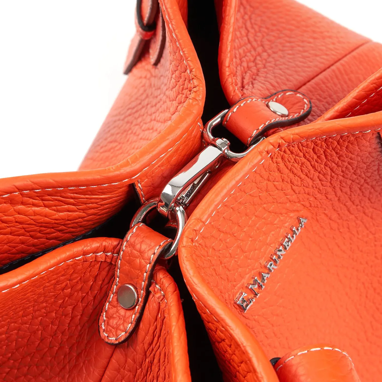 Orange Textured Leather Midi Tote Bag