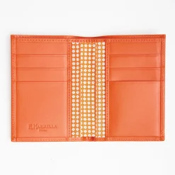 Orange Vertical Wallet In Silk And Leather
