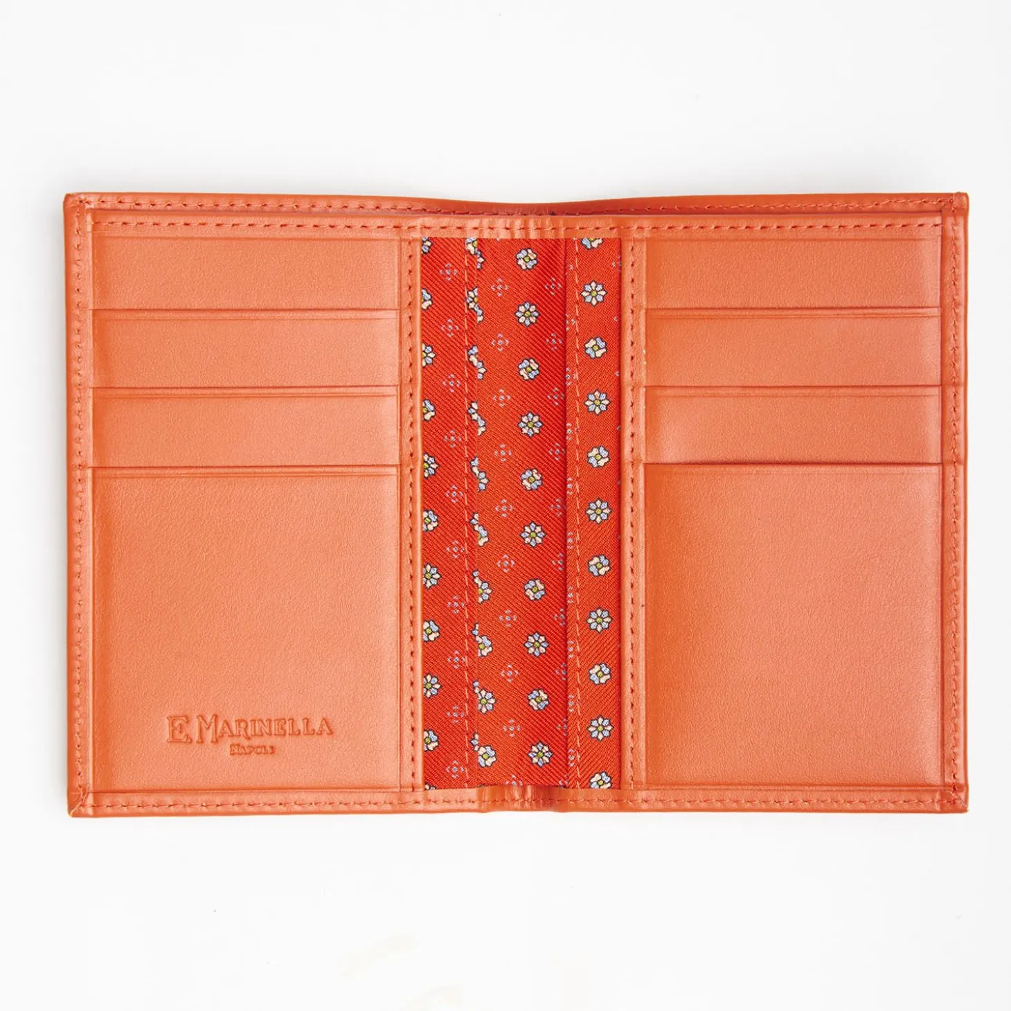 Orange Vertical Wallet In Silk And Leather