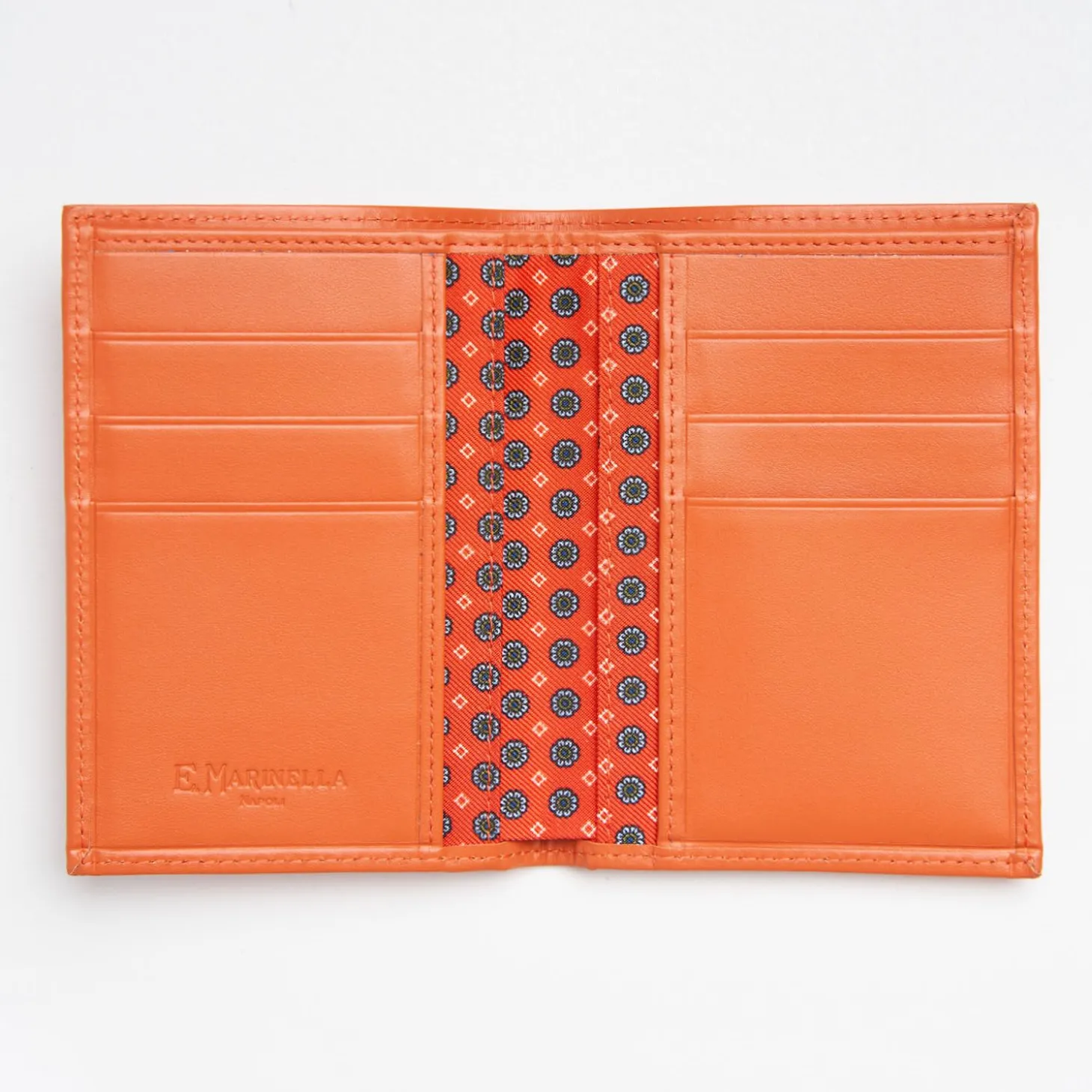 Orange Vertical Wallet In Silk And Leather