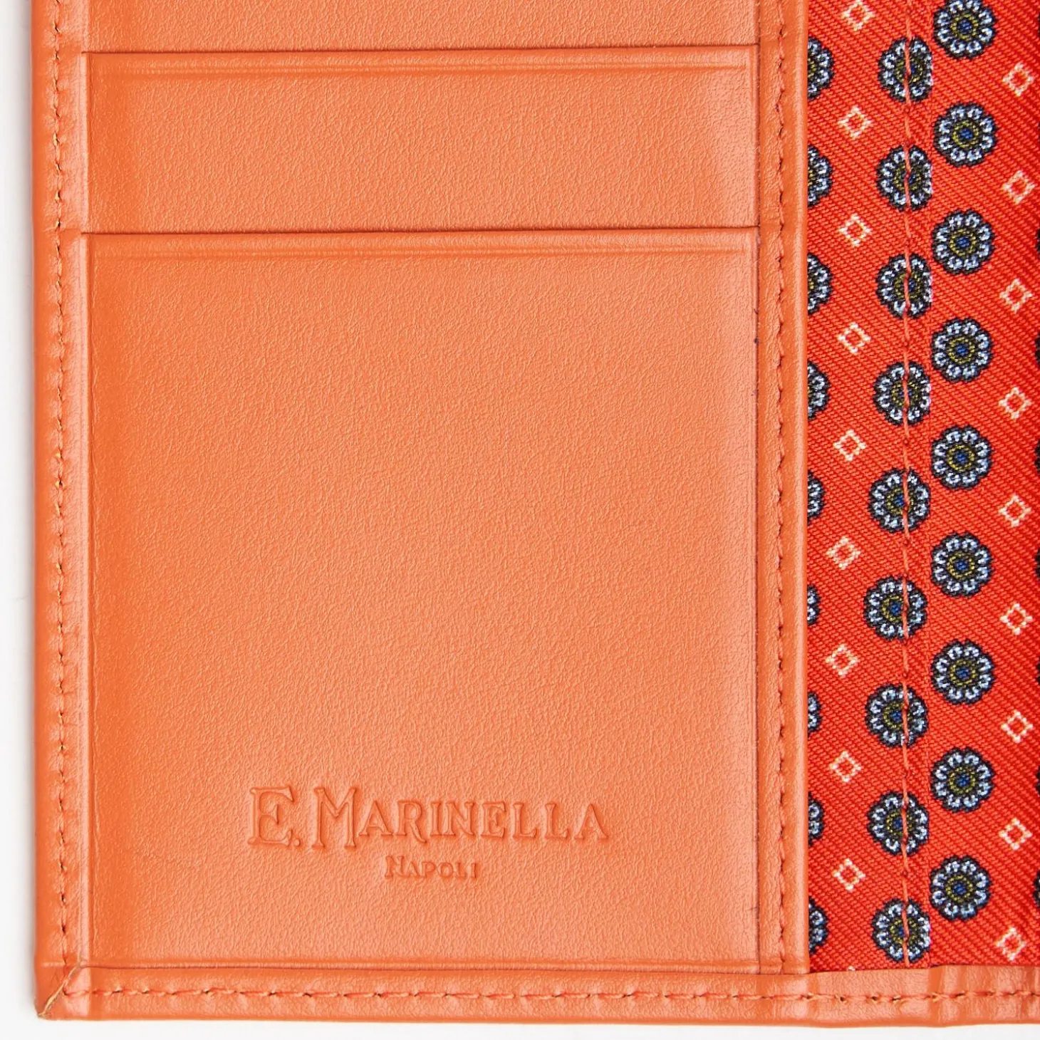 Orange Vertical Wallet In Silk And Leather