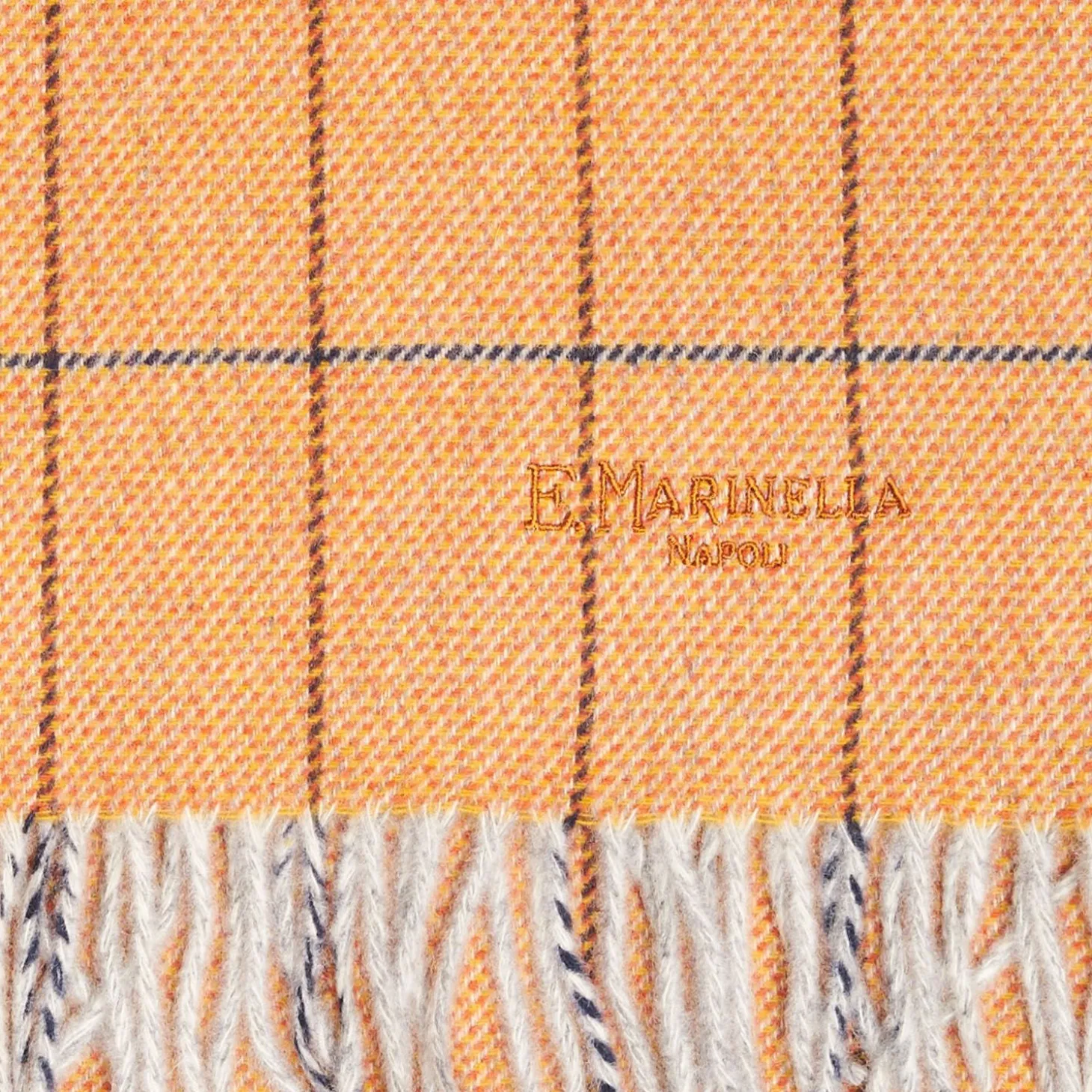 Orange Wool Plaid Fringed Scarf
