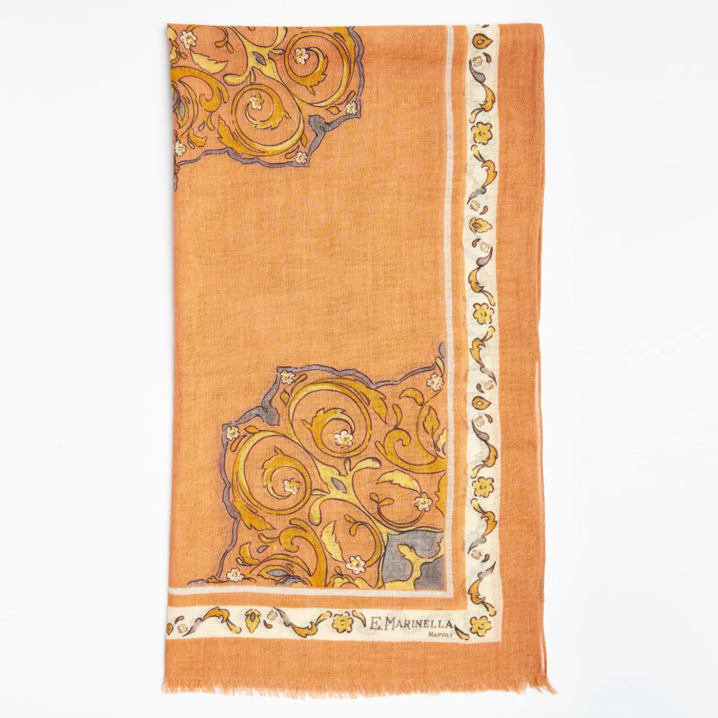 Orange Wool Stole With Medallion Pattern