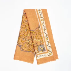Orange Wool Stole With Medallion Pattern
