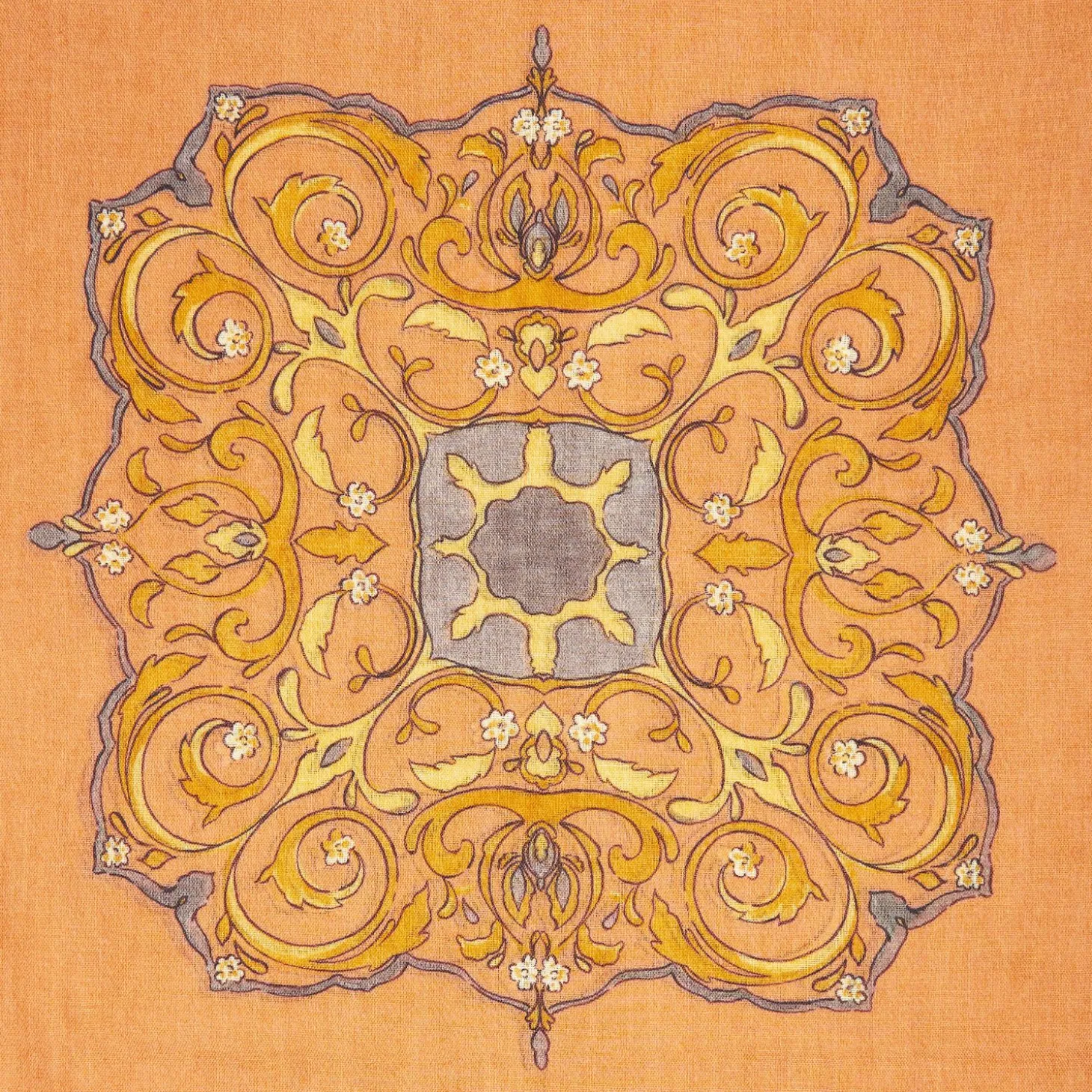 Orange Wool Stole With Medallion Pattern