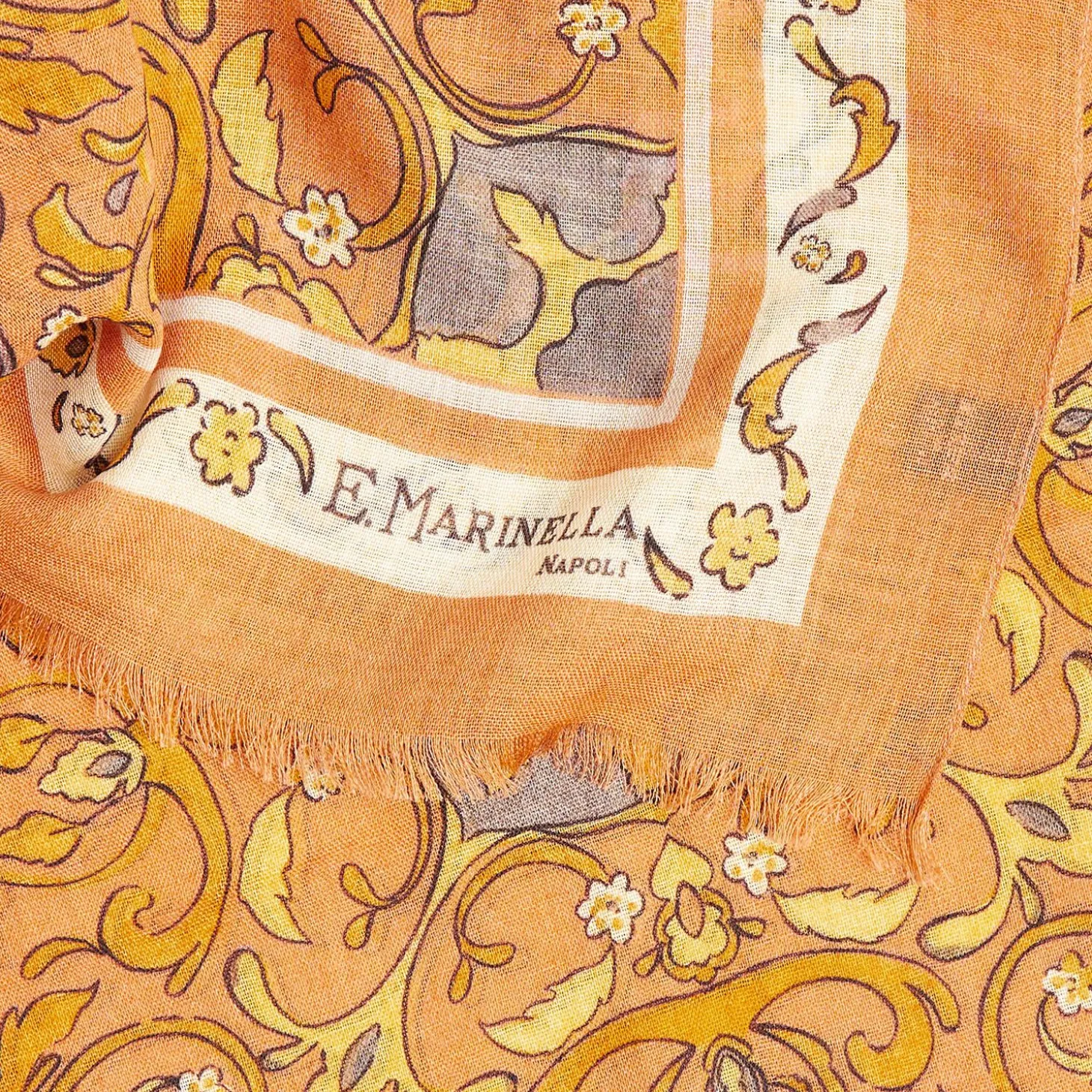 Orange Wool Stole With Medallion Pattern