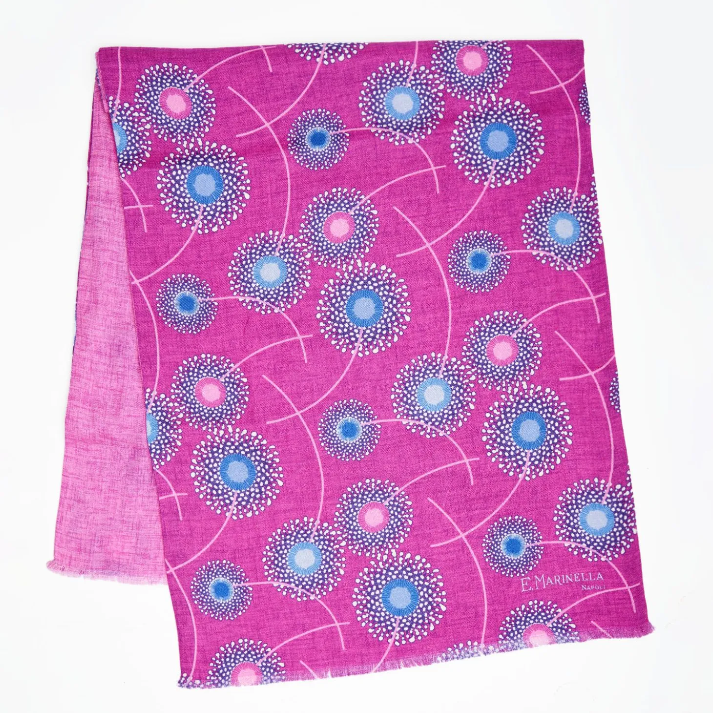 Pink And Fuchsia Wool And Silk Scarf - Floral Pattern