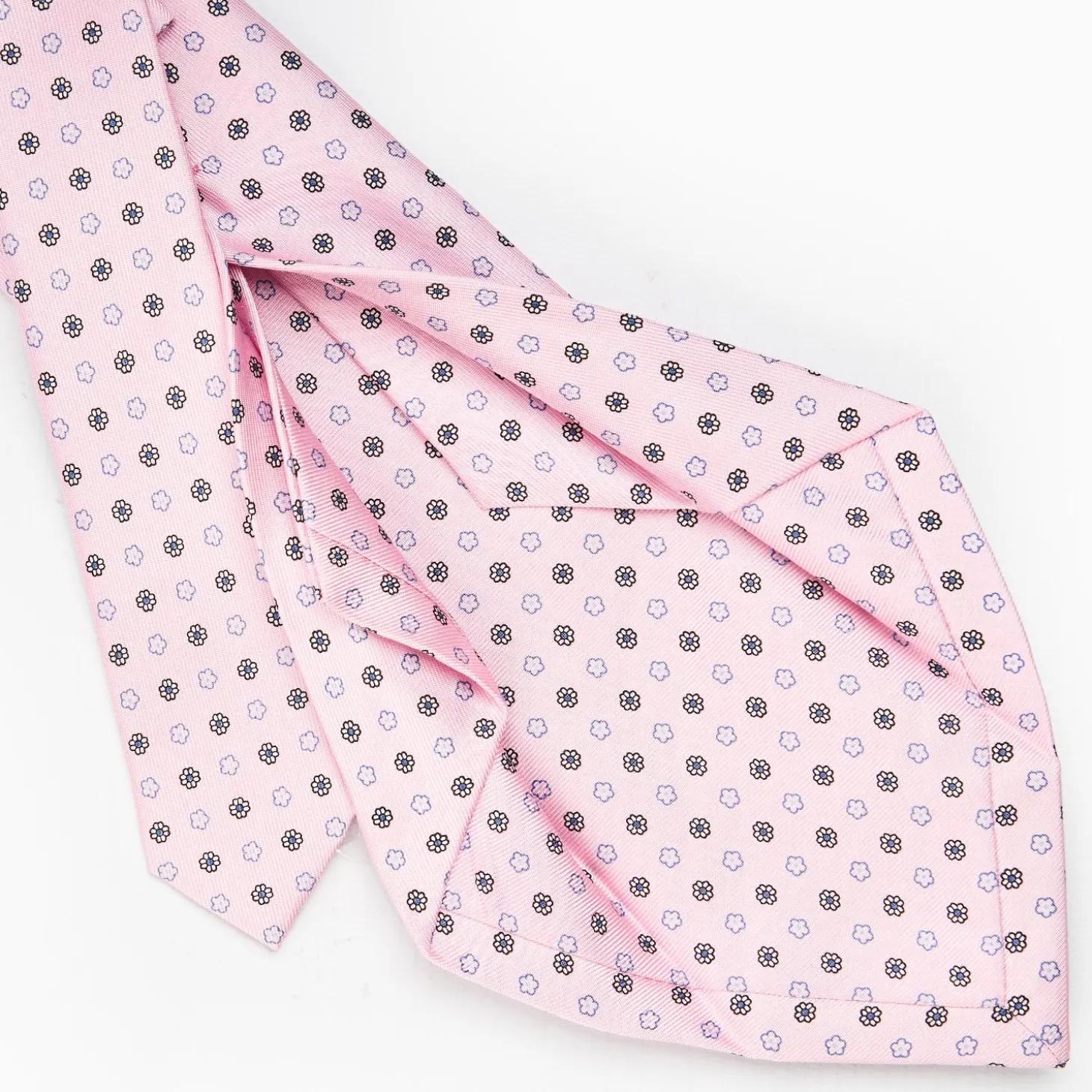 Pink 5 Fold Sartorial Silk Tie - Small Flower Pattern