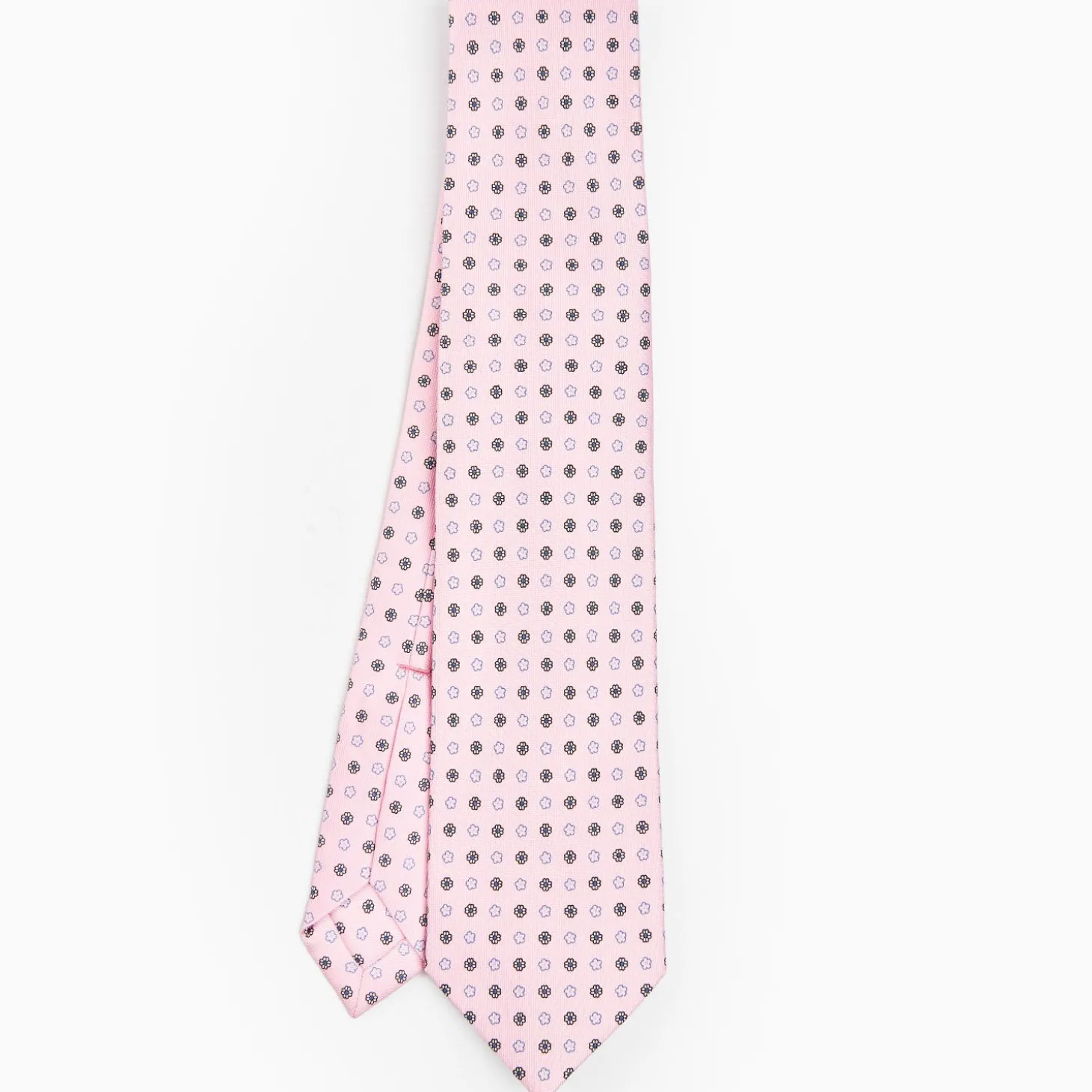 Pink 5 Fold Sartorial Silk Tie - Small Flower Pattern