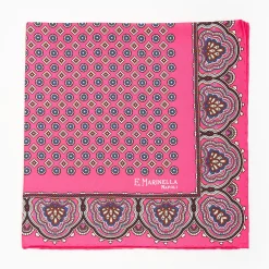 Pink Hand-Printed Silk Pocket Square Large Flower Pattern