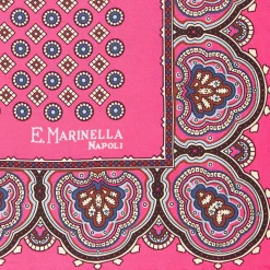 Pink Hand-Printed Silk Pocket Square Large Flower Pattern