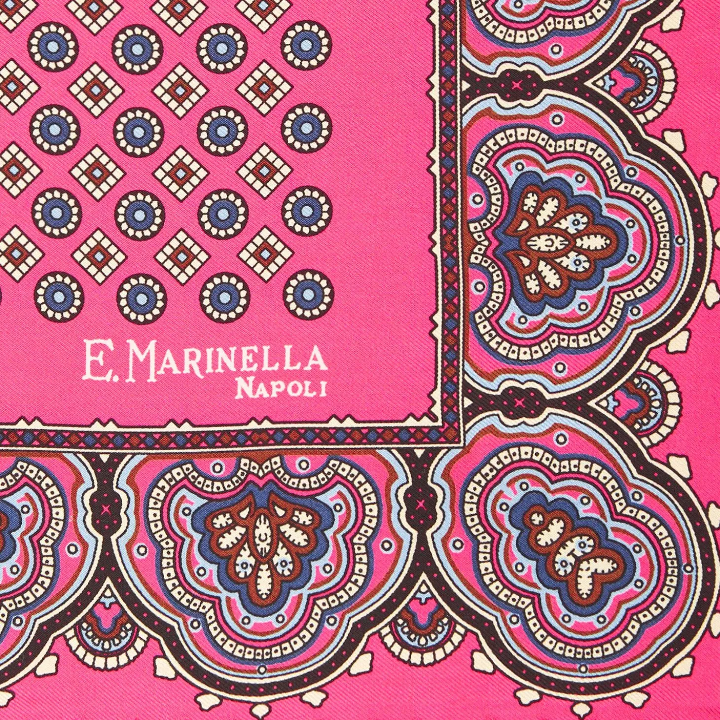 Pink Hand-Printed Silk Pocket Square Large Flower Pattern