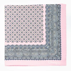 Pink Hand-Printed Silk Pocket Square Small Flower Pattern