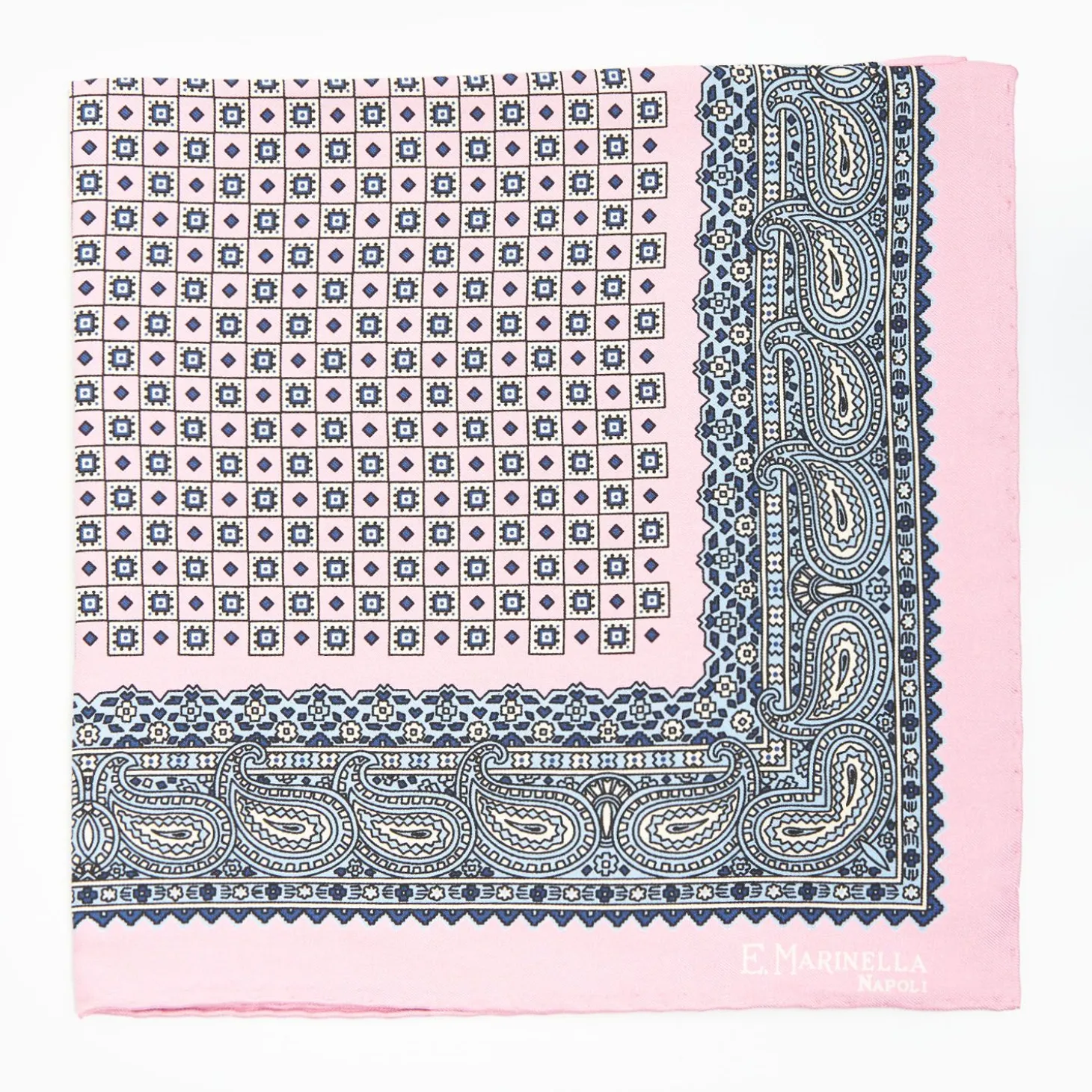 Pink Hand-Printed Silk Pocket Square Small Flower Pattern