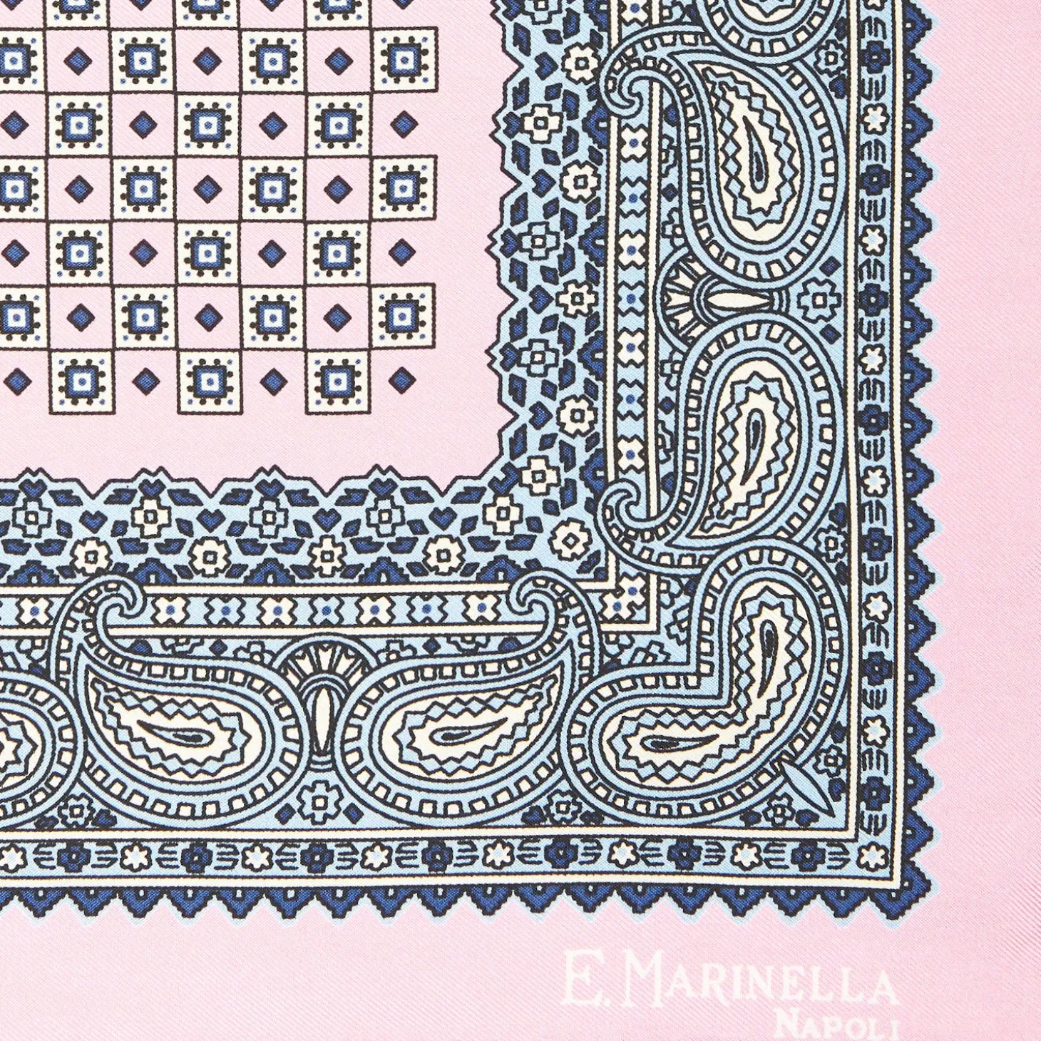 Pink Hand-Printed Silk Pocket Square Small Flower Pattern