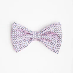 Pink Pre-Knotted Silk Bowtie - Small Geometric Pattern