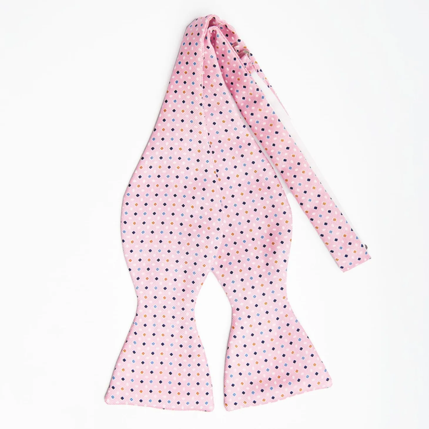 Pink Silk Bowtie To Self-Tie Small Geometric Pattern