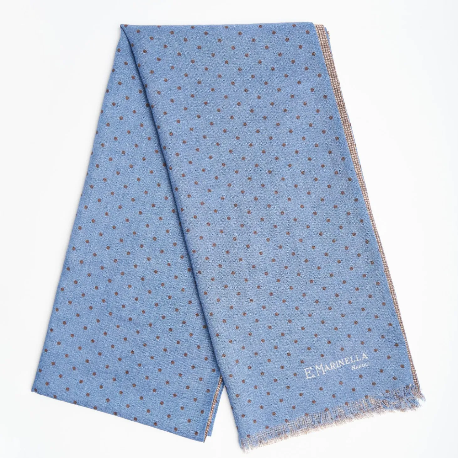 Powder Blue And Brown Double Patterned Wool And Silk Scarf