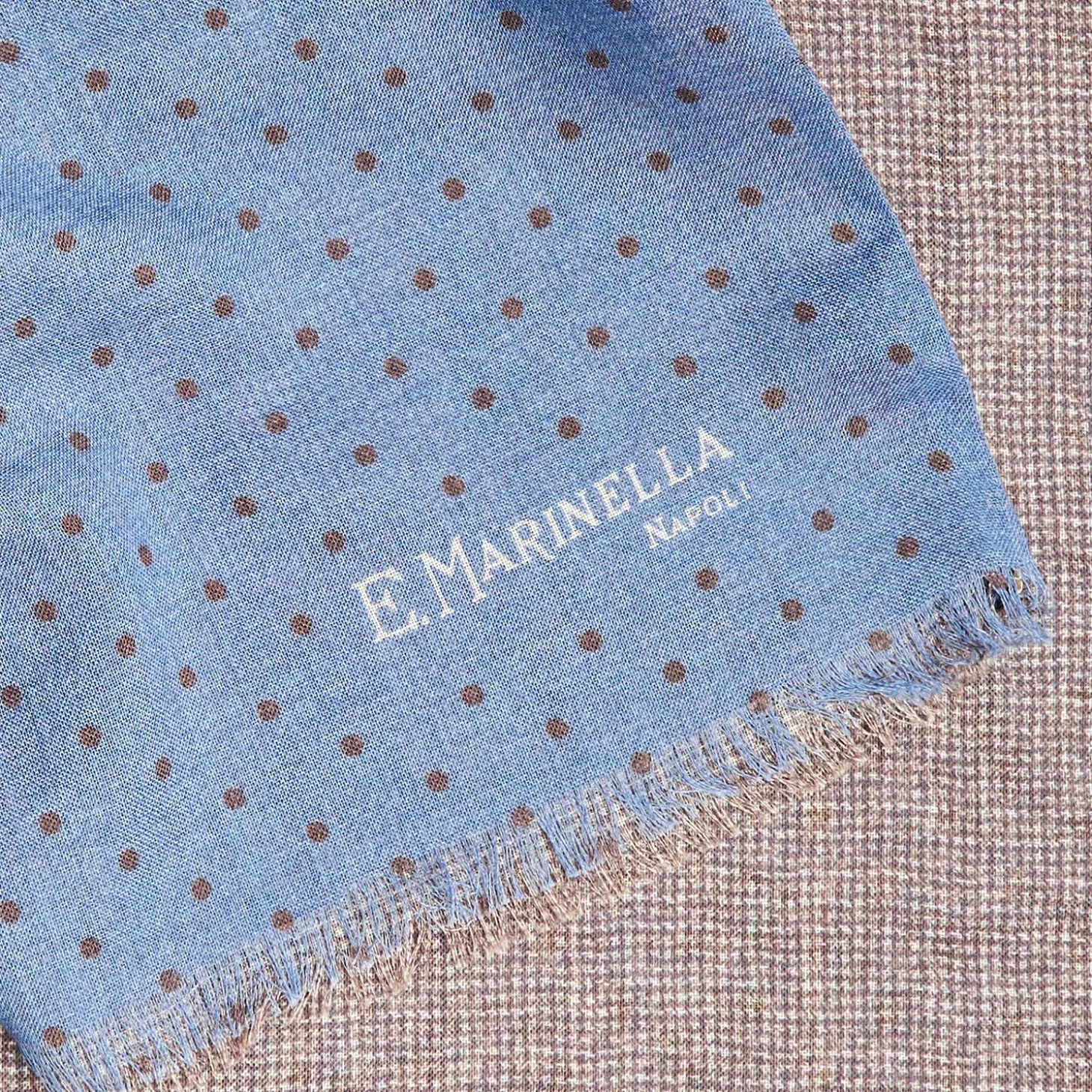 Powder Blue And Brown Double Patterned Wool And Silk Scarf