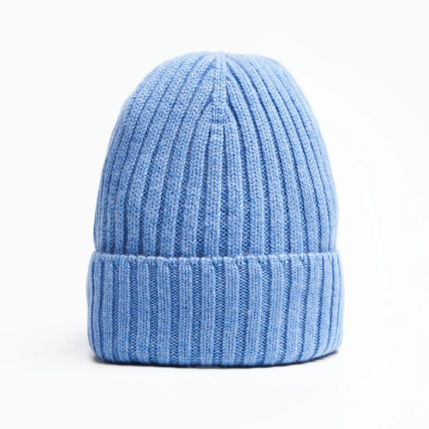 Powder Blue Cashmere Ribbed Beanie