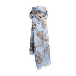 Powder Blue Cotton And Linen Scarf - Paisley Pattern