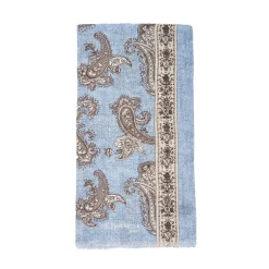 Powder Blue Cotton And Linen Scarf - Paisley Pattern