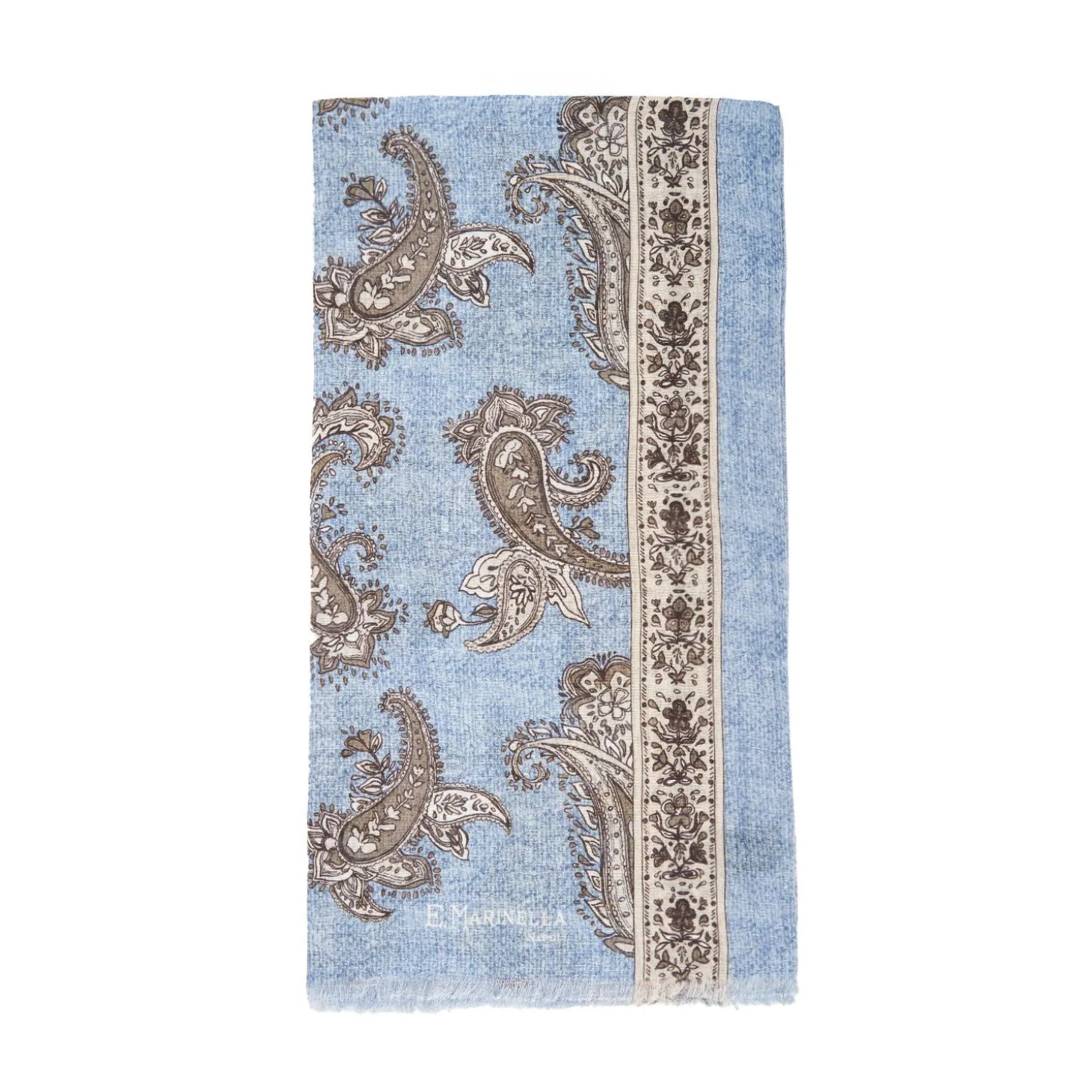 Powder Blue Cotton And Linen Scarf - Paisley Pattern