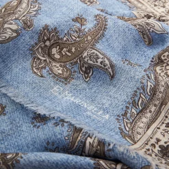 Powder Blue Cotton And Linen Scarf - Paisley Pattern