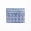 Powder Blue Leather And Silk Credit Card Holder - 5 Compartments
