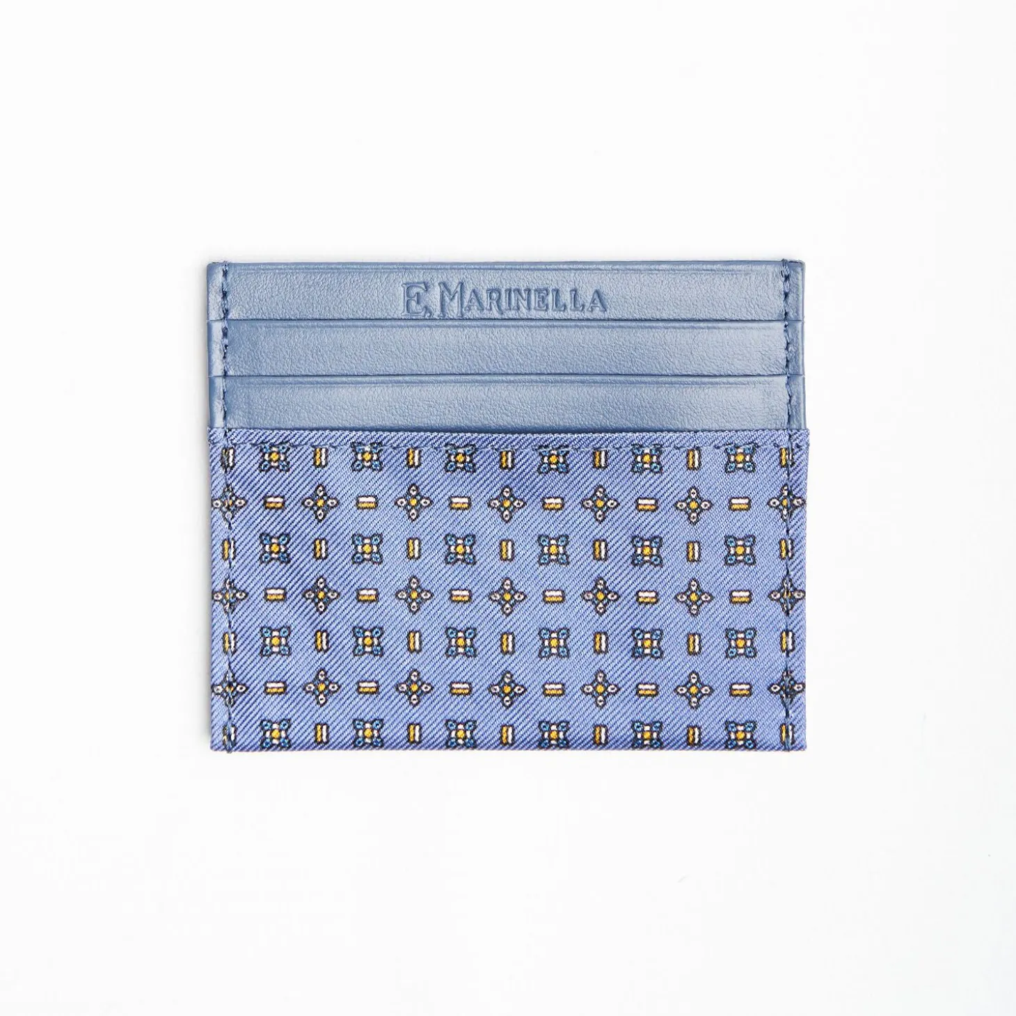 Powder Blue Leather And Silk Credit Card Holder - 5 Compartments