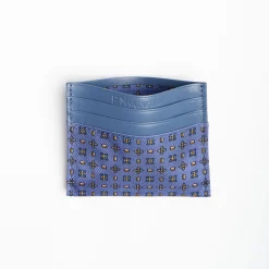 Powder Blue Leather And Silk Credit Card Holder - 5 Compartments