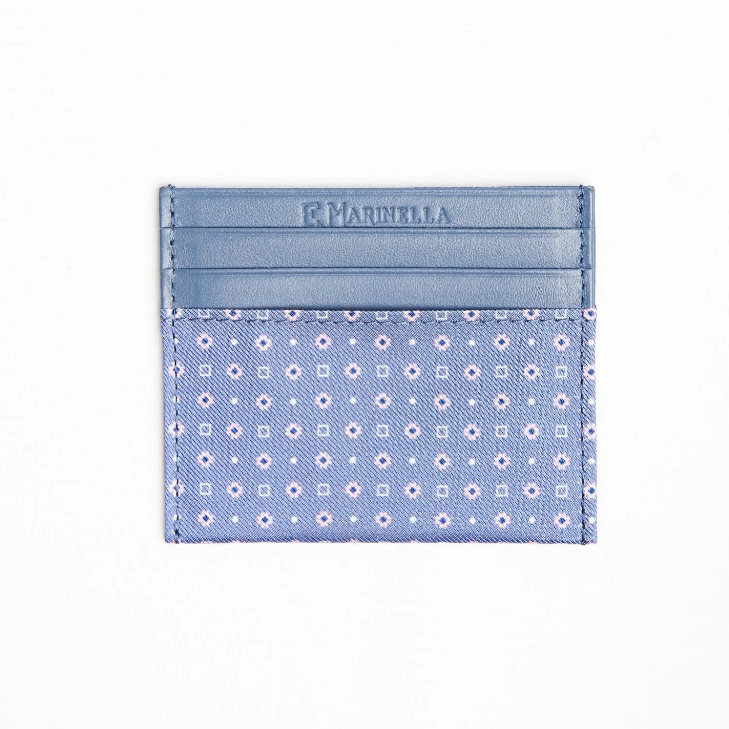 Powder Blue Leather And Silk Credit Card Holder - 5 Compartments