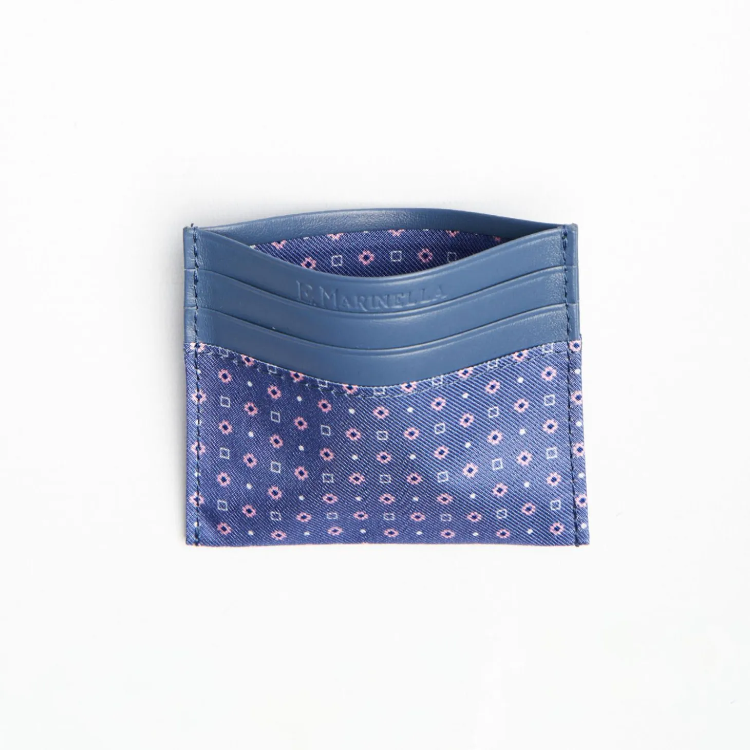 Powder Blue Leather And Silk Credit Card Holder - 5 Compartments