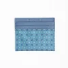 Powder Blue Leather And Silk Credit Card Holder - 5 Compartments