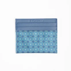 Powder Blue Leather And Silk Credit Card Holder - 5 Compartments