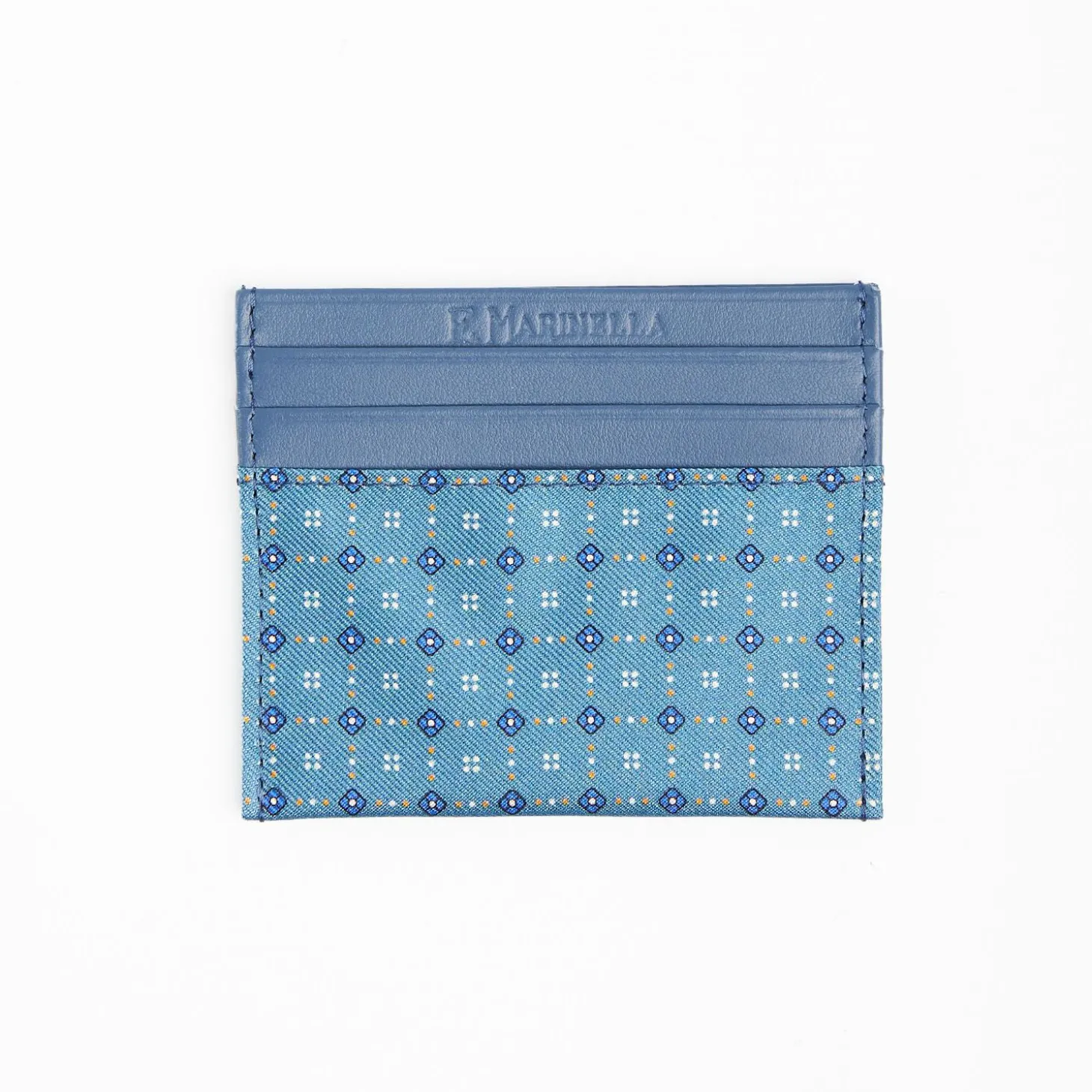 Powder Blue Leather And Silk Credit Card Holder - 5 Compartments