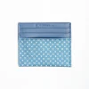 Powder Blue Leather And Silk Credit Card Holder - 5 Compartments