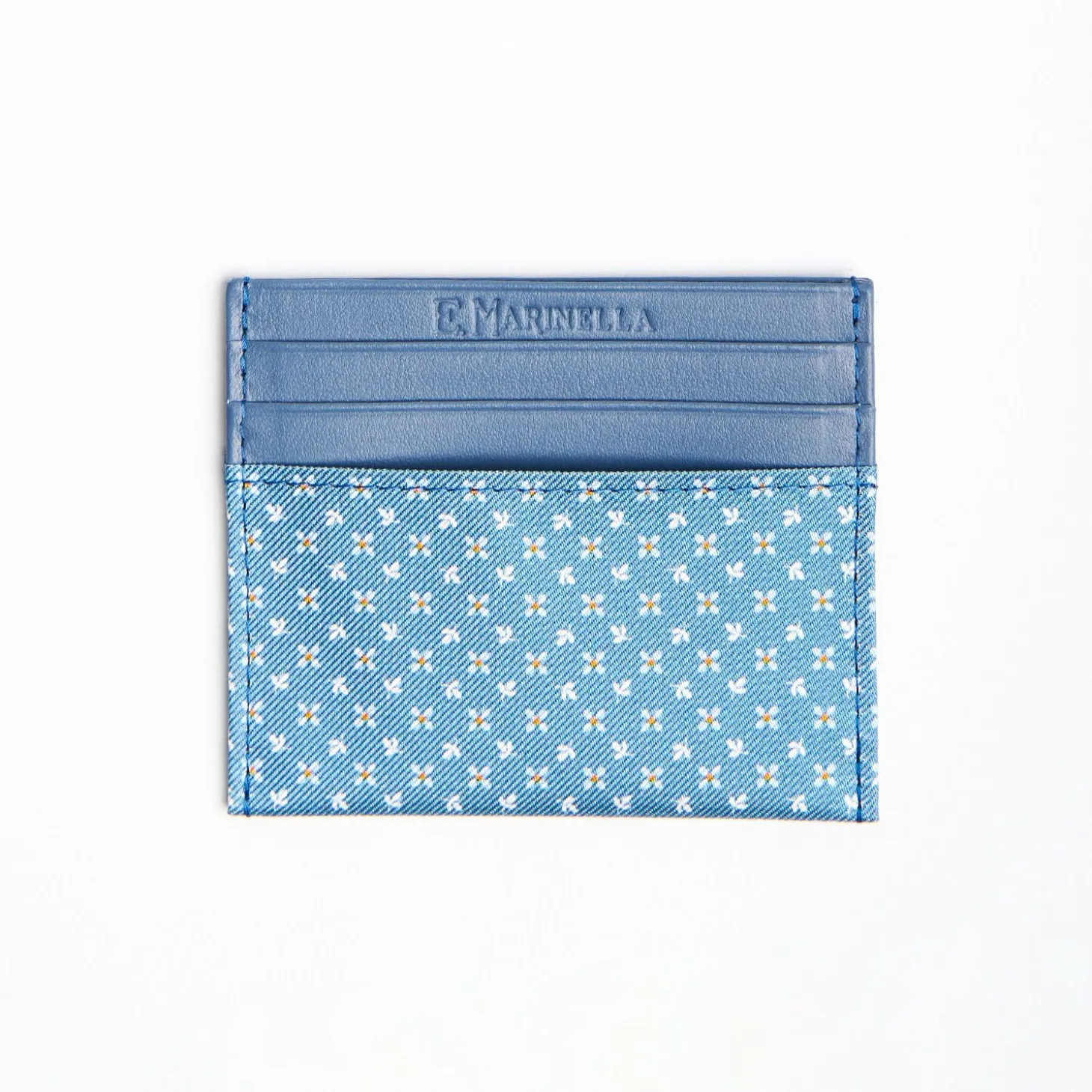 Powder Blue Leather And Silk Credit Card Holder - 5 Compartments