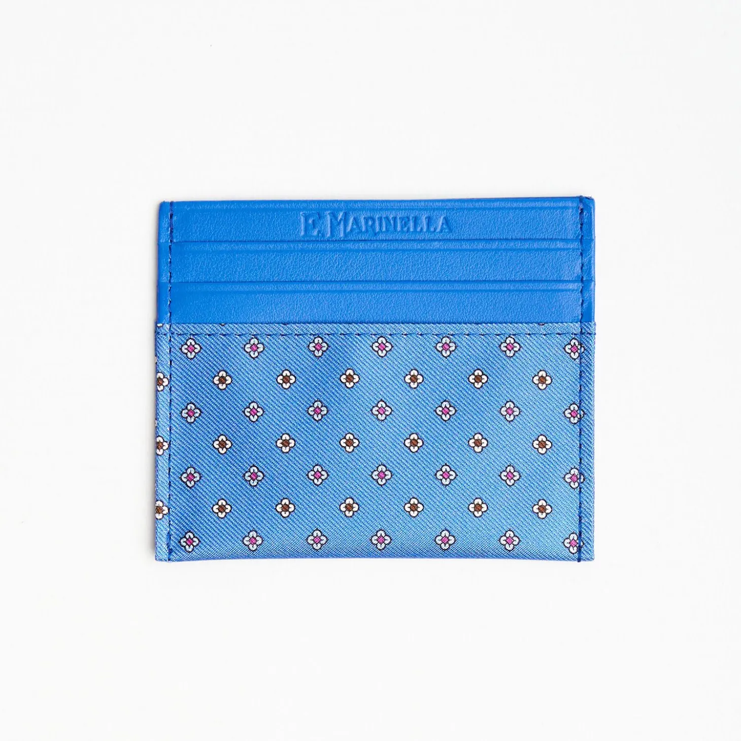 Powder Blue Leather And Silk Credit Card Holder - 5 Compartments