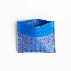 Powder Blue Leather And Silk Credit Card Holder - 5 Compartments