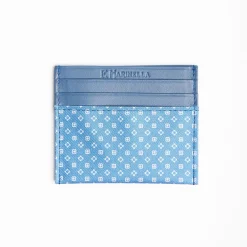 Powder Blue Leather And Silk Credit Card Holder - 5 Compartments