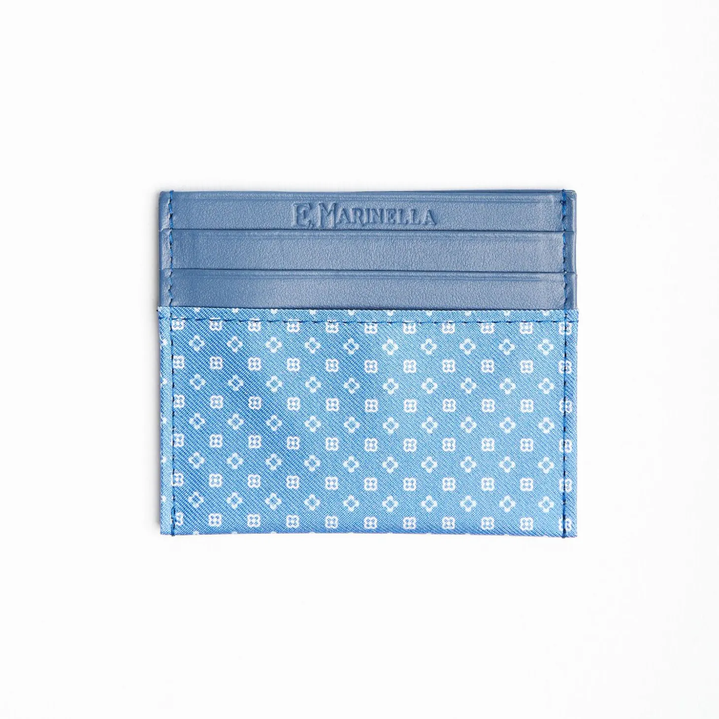 Powder Blue Leather And Silk Credit Card Holder - 5 Compartments