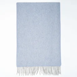 Powder Blue Pure Cashmere Fringed Scarf