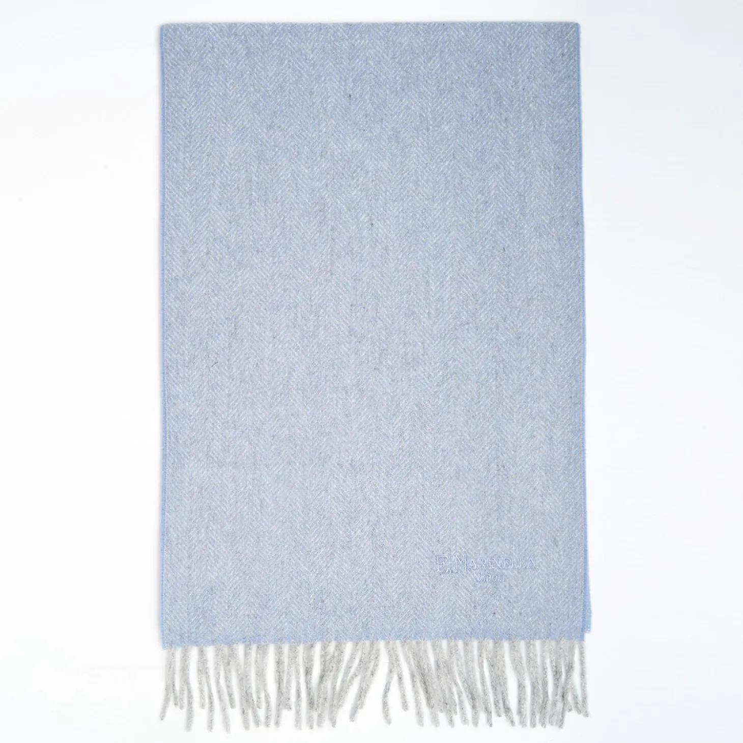 Powder Blue Pure Cashmere Fringed Scarf