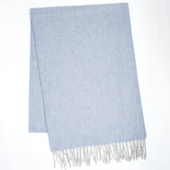 Powder Blue Pure Cashmere Fringed Scarf