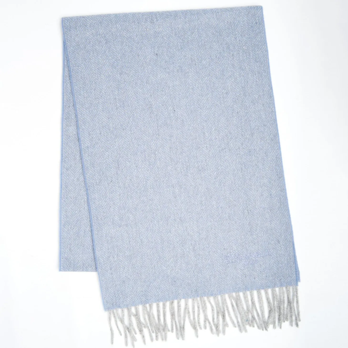 Powder Blue Pure Cashmere Fringed Scarf