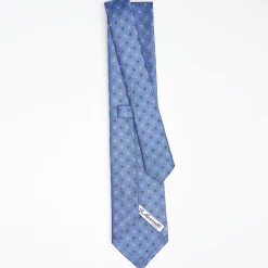 Powder Blue Sartorial Classic Silk Tie - Small Flower Pattern