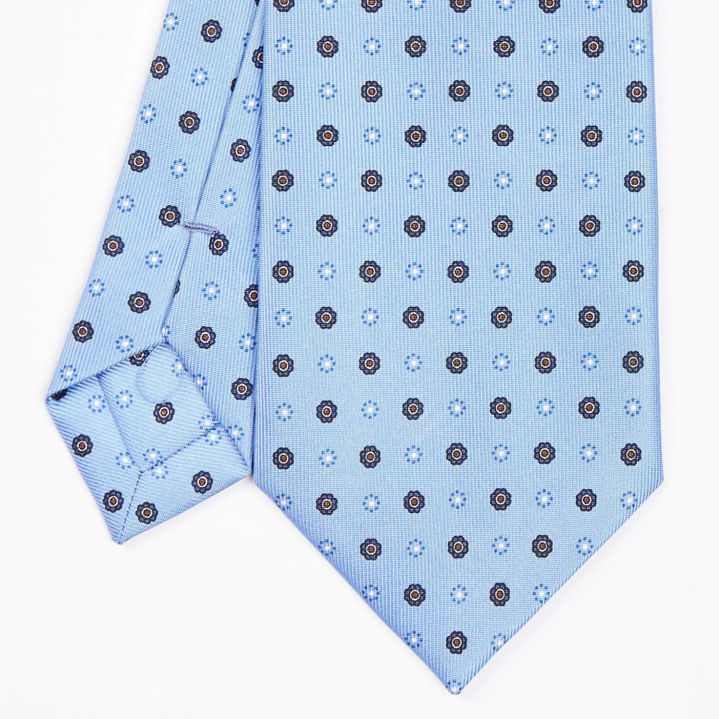 Powder Blue Sartorial Classic Silk Tie - Small Flower Pattern