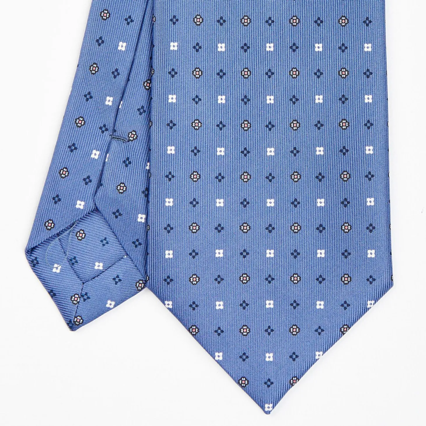 Powder Blue Sartorial Classic Silk Tie - Small Flower Pattern