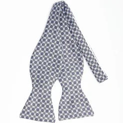 Powder Blue Silk Bowtie To Self-Tie - Small Flower Pattern